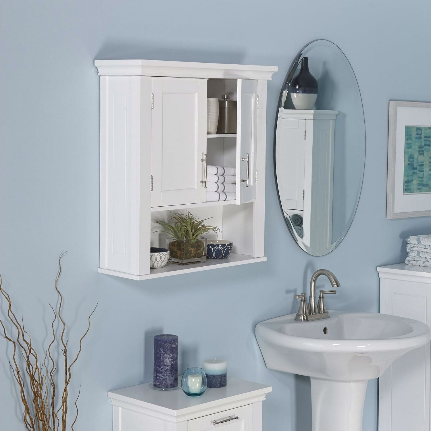 White Bathroom Wall Cabinet Cupboard with Open Shelf - Free Shipping