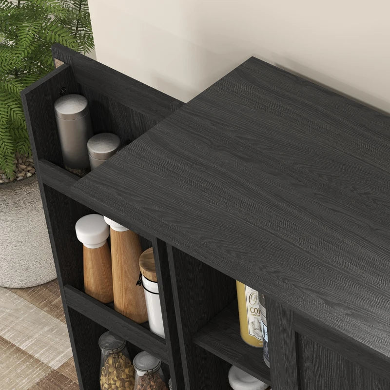 70" Tall Kitchen Pantry Cabinet with Door Shelves and Adjustable Shelves, Black Wood Grain