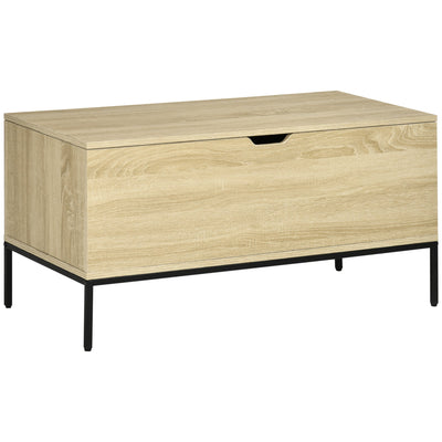HOMCOM Lift Top Storage Simplicity: Safety Hinge Shoe Bench, Toy Box Organizer with Steel Legs for Entryway Bedroom, Natural Finish 