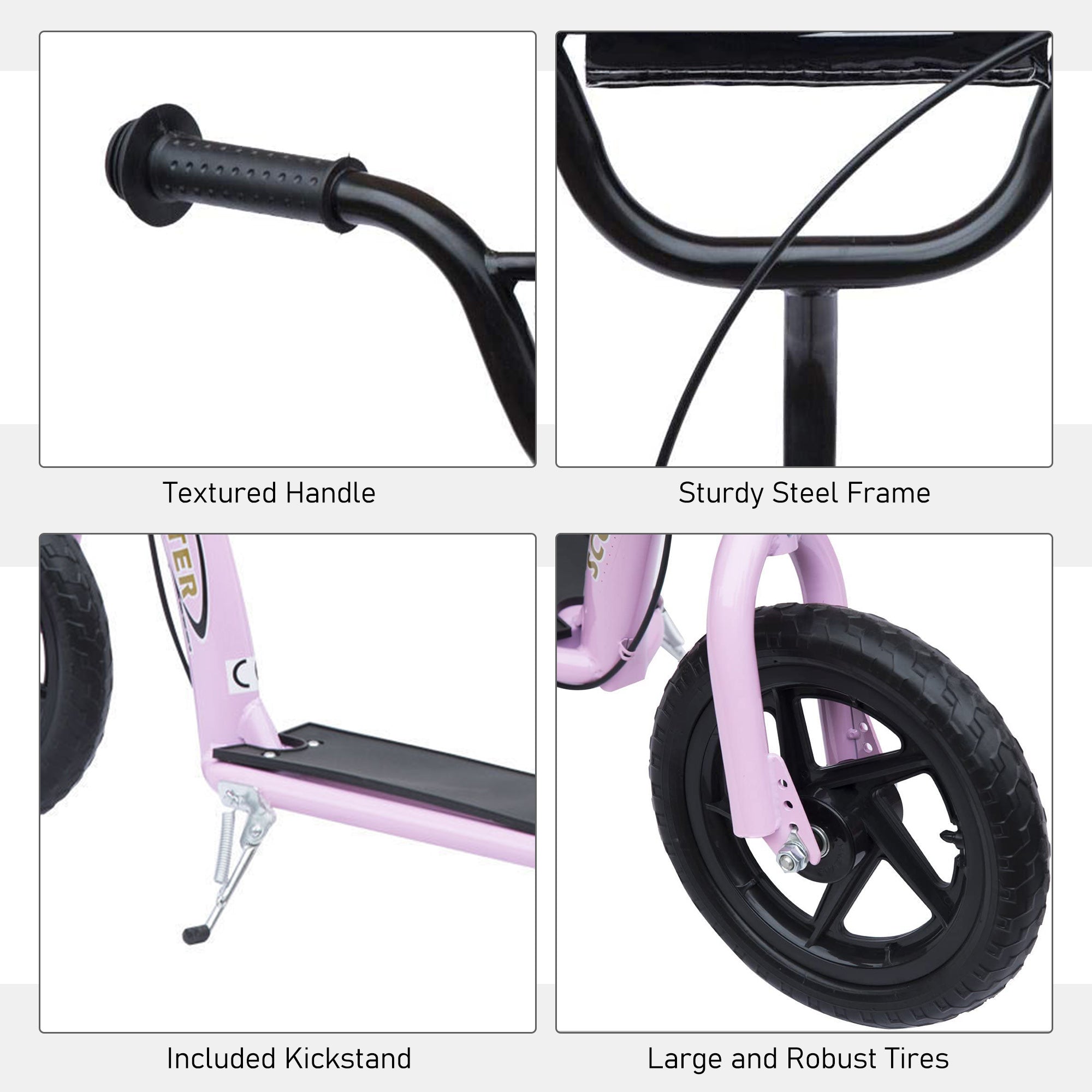 HOMCOM Kids Pro Stunt Scooter: Adjustable, 12" Tire, Street Design, Pink 