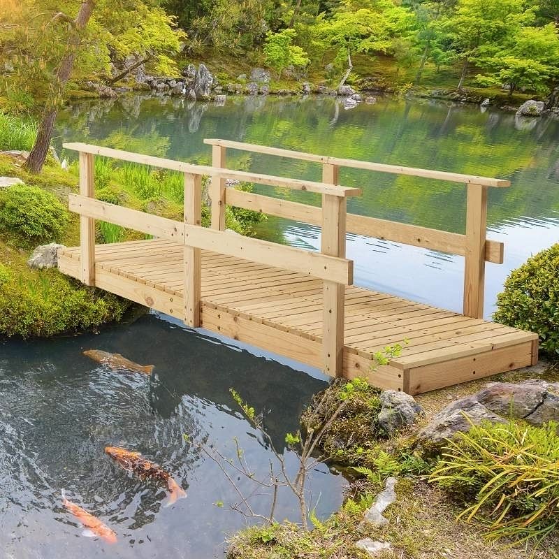 7 ft. Wooden Garden Bridge with Hand Rails in Natural Finish - Free Shipping