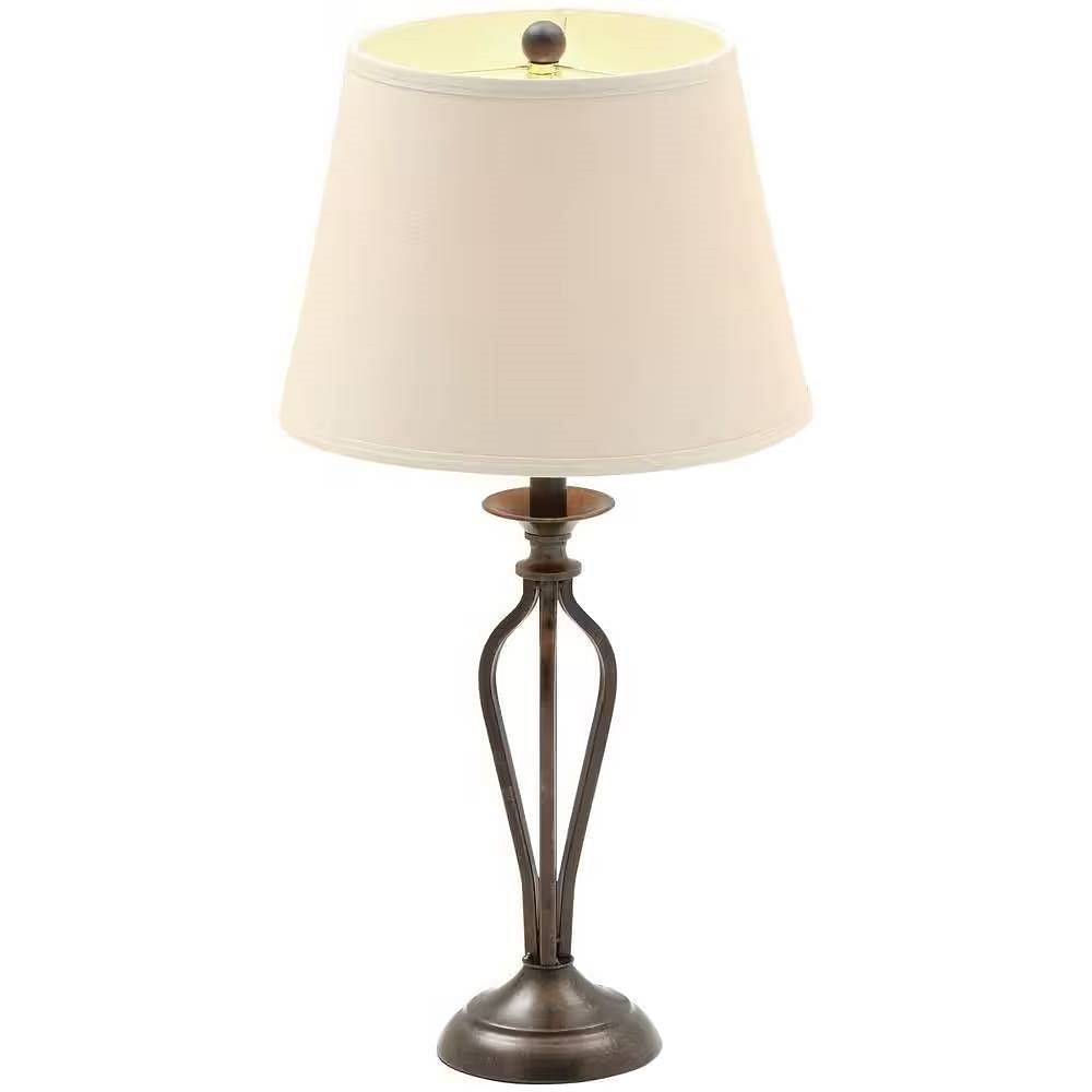 Traditional Bronze Metal Finish Table Lamp with Beige Linen Shade - Free Shipping