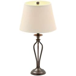 Traditional Bronze Metal Finish Table Lamp with Beige Linen Shade - Free Shipping