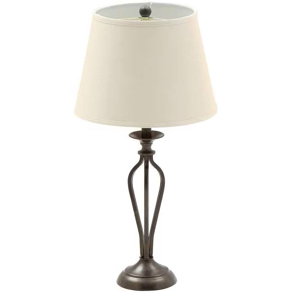 Traditional Bronze Metal Finish Table Lamp with Beige Linen Shade - Free Shipping