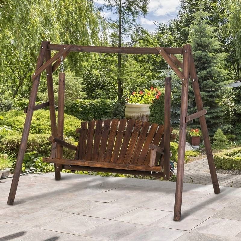 FarmHouse Log A-Frame 2-Seat Wooden Swing Bench - Free Shipping