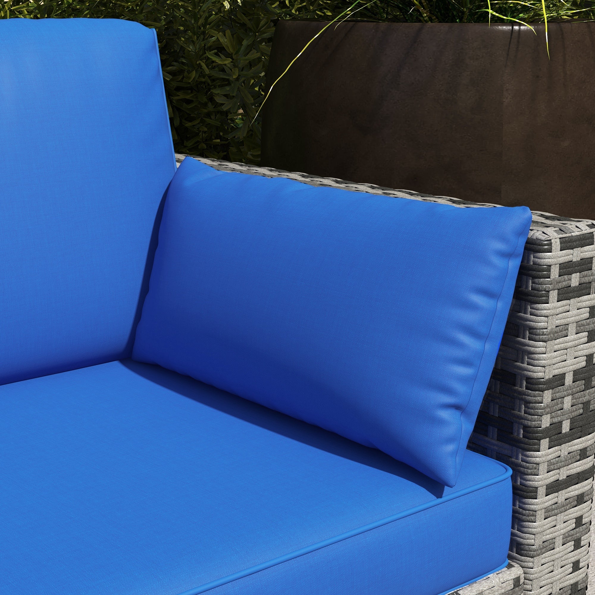 Outsunny 3-Seater Sofa with Cushions - Blue PE Rattan Patio Couch, Conversation Set with Pillows for Garden, Conservatory 