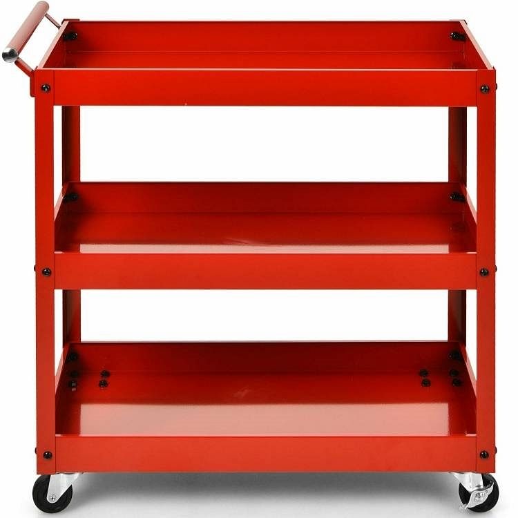 Red Steel Frame Kitchen Serving Utility Cart on Wheels with 2 Bottom Shelves - Free Shipping 