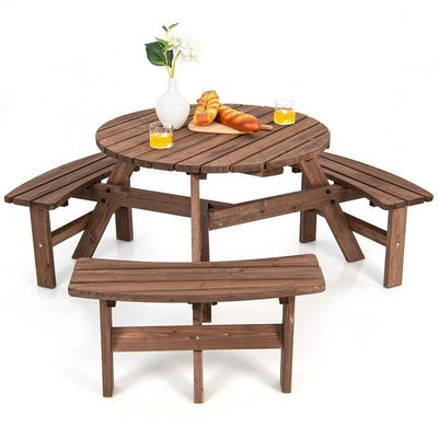 Espresso Wooden 6 Seater Picnic Table Umbrella Hole - Free Shipping 