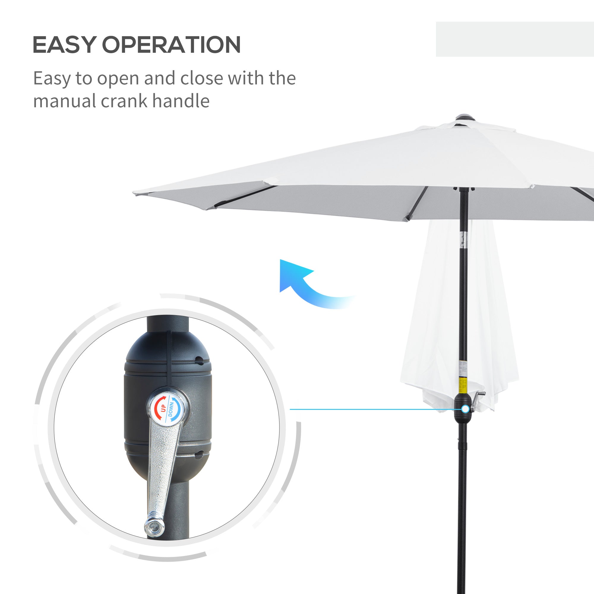 Outsunny Adjustable Patio Sunshade: 10ft Round Parasol with Crank and Tilt for Outdoor Garden Pool, White 