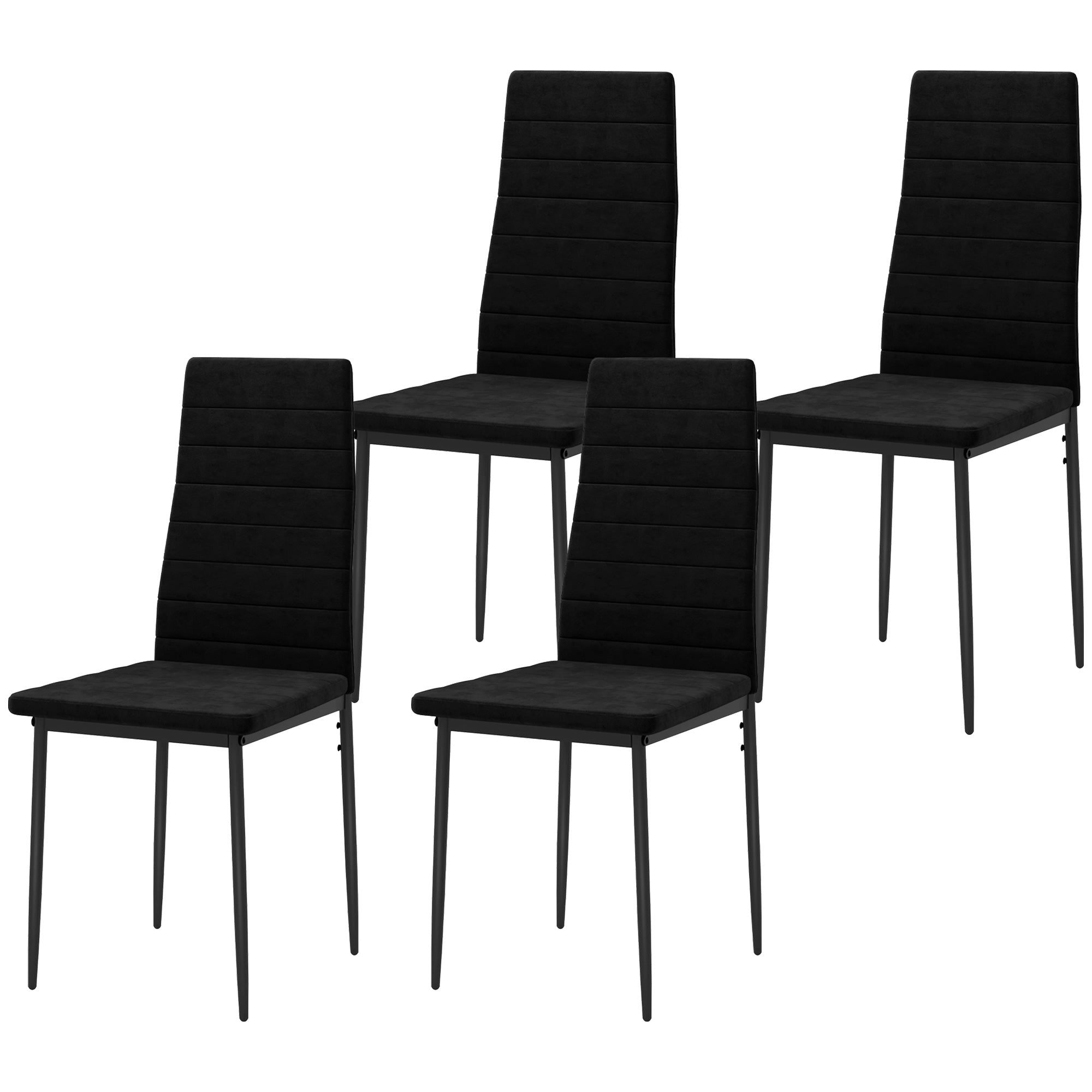 HOMCOM Modern Dining Chairs, Set of 4, High Back Upholstery and Metal Legs for the Living Room, Kitchen, Home Office, Black 