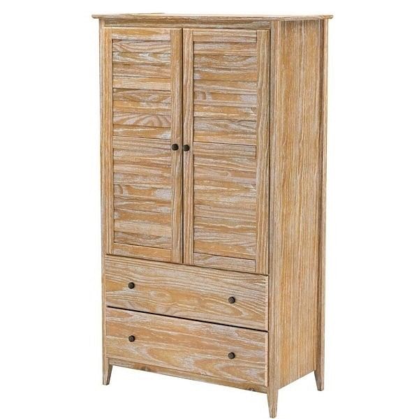 FarmHome Louvered Distressed Driftwood Solid Pine Armoire - Free Shipping