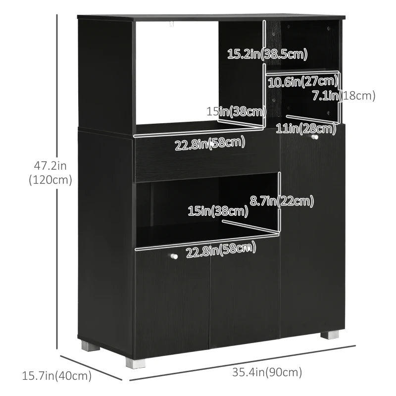 Compact Kitchen Pantry Buffet Server Hutch Storage Cabinet  with Microwave Oven Stand Drawer and Shelves, Black