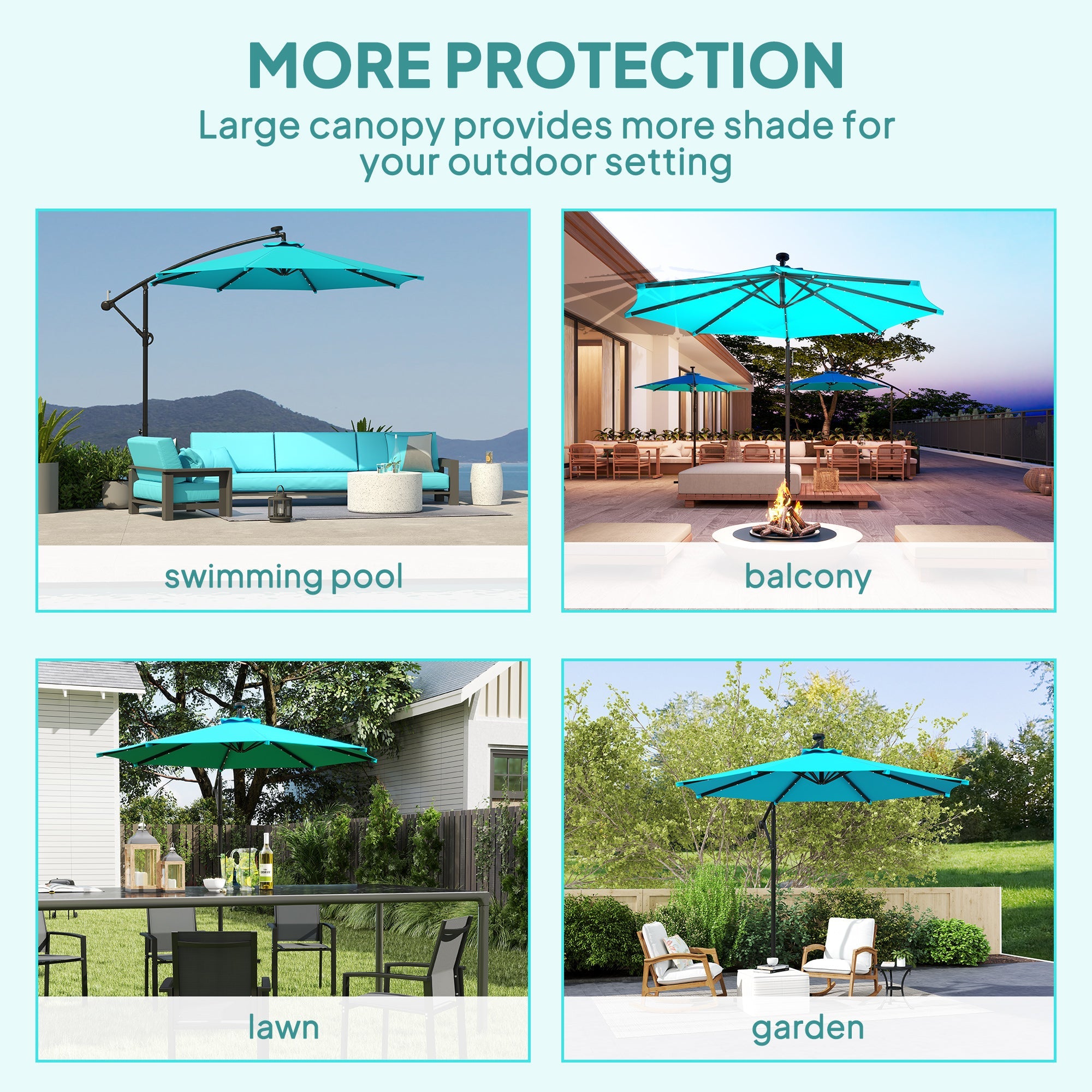 Outsunny 10ft Outdoor Cantilever Umbrella Banana Umbrella with Solar Lights and Adjustable Angle for Patio Backyard Turquoise 