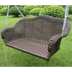 Brown Resin Wicker Porch Swing with 4-ft Hanging Chain - Free Shipping 