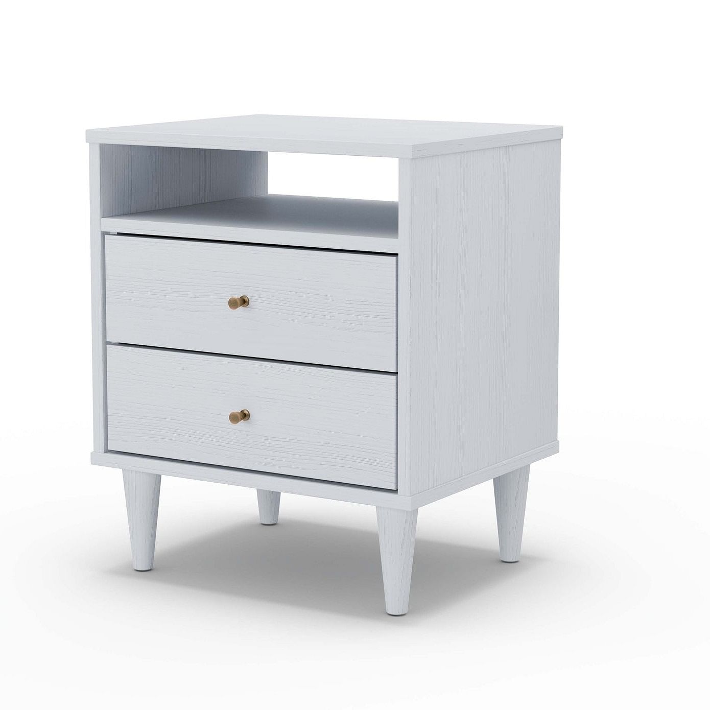 Farmhouse Rustic White Mid Century 2 Drawer Nightstand - Free Shipping