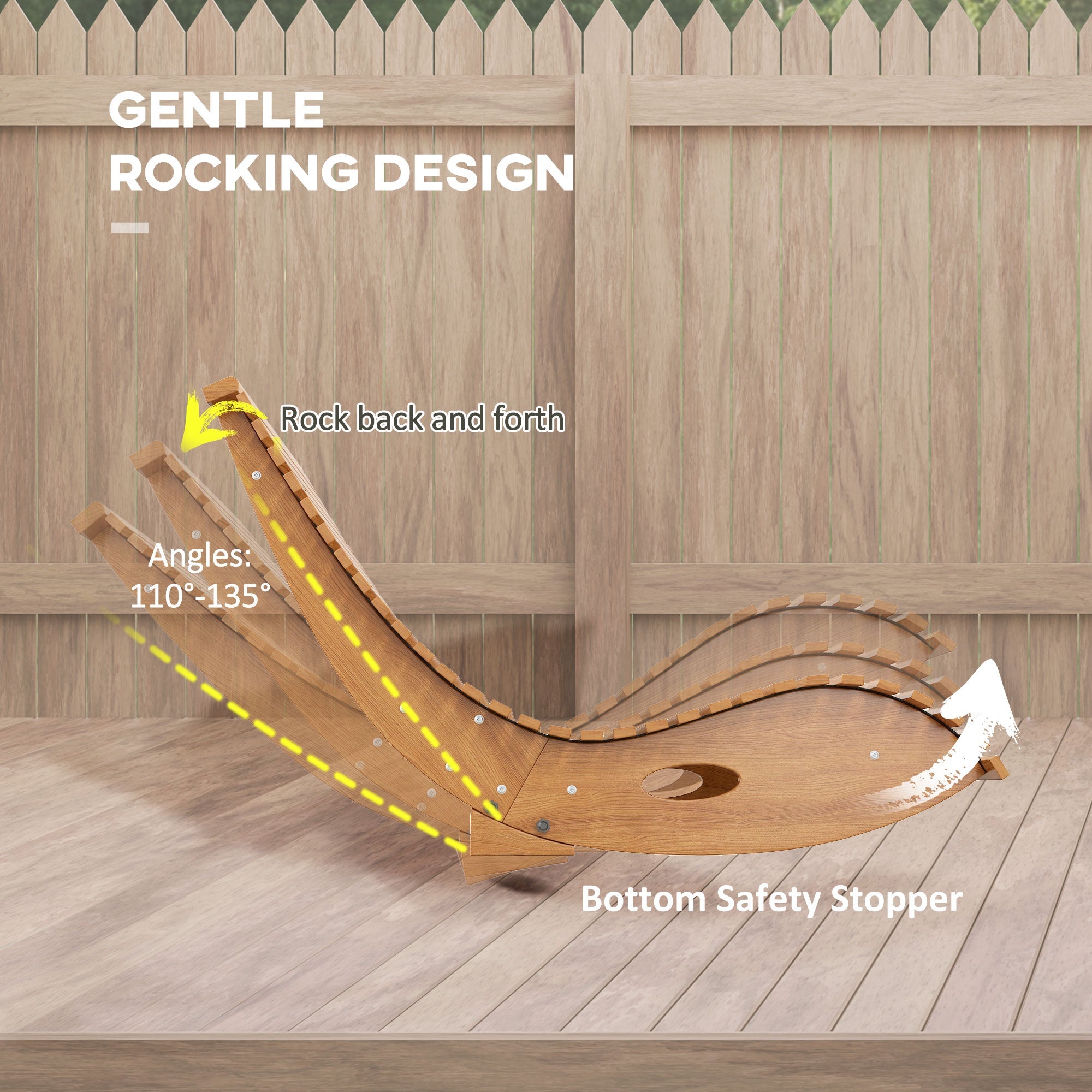 Outsunny Outdoor Rocking Chair w/ Slatted Seat, Wooden Rocking Chair, 51.2" x 23.6" x 23.6", Teak, 