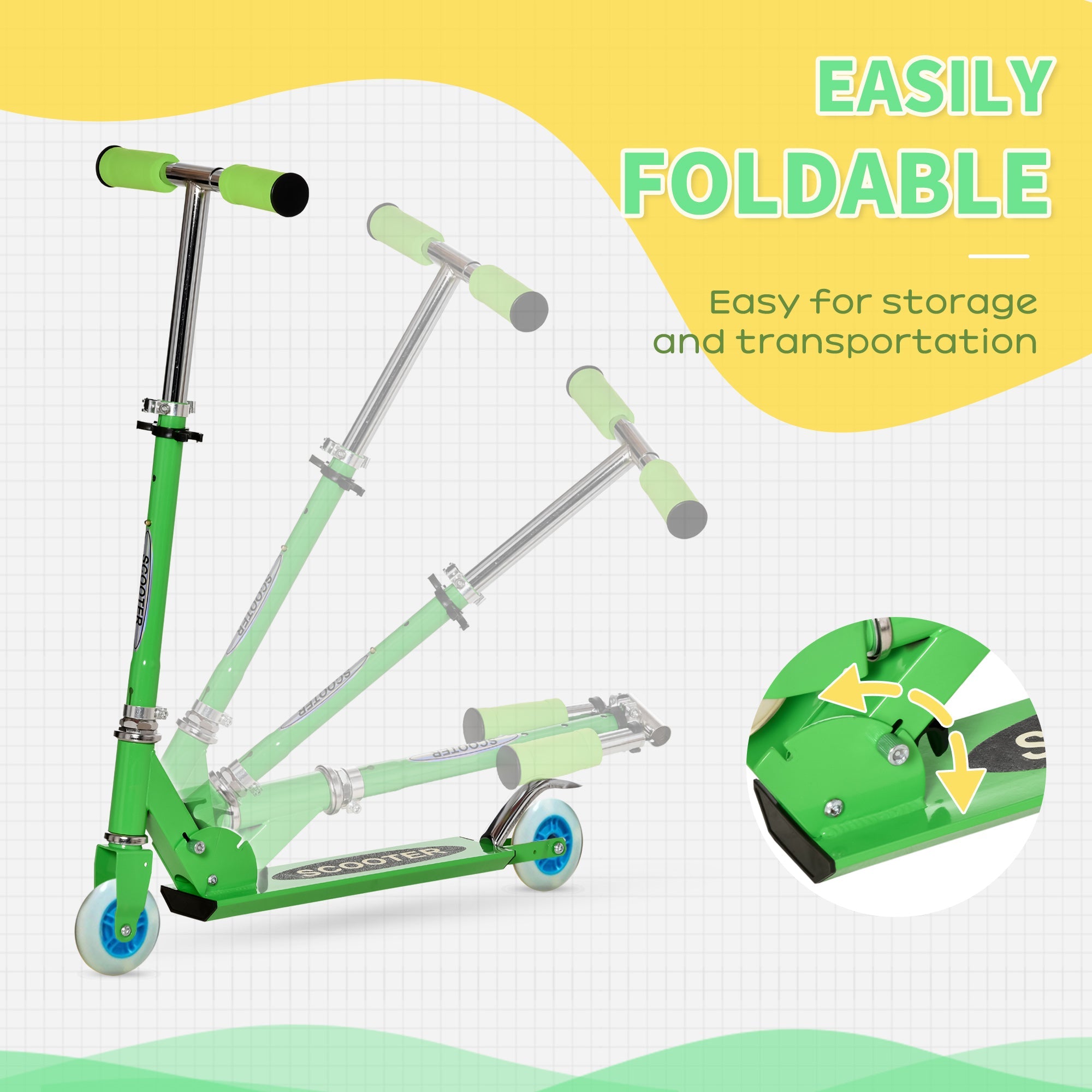 Qaba 2-in-1 Convertible All-weather Scooter Snow Street Amphibious w/ Wheels Blades Green 