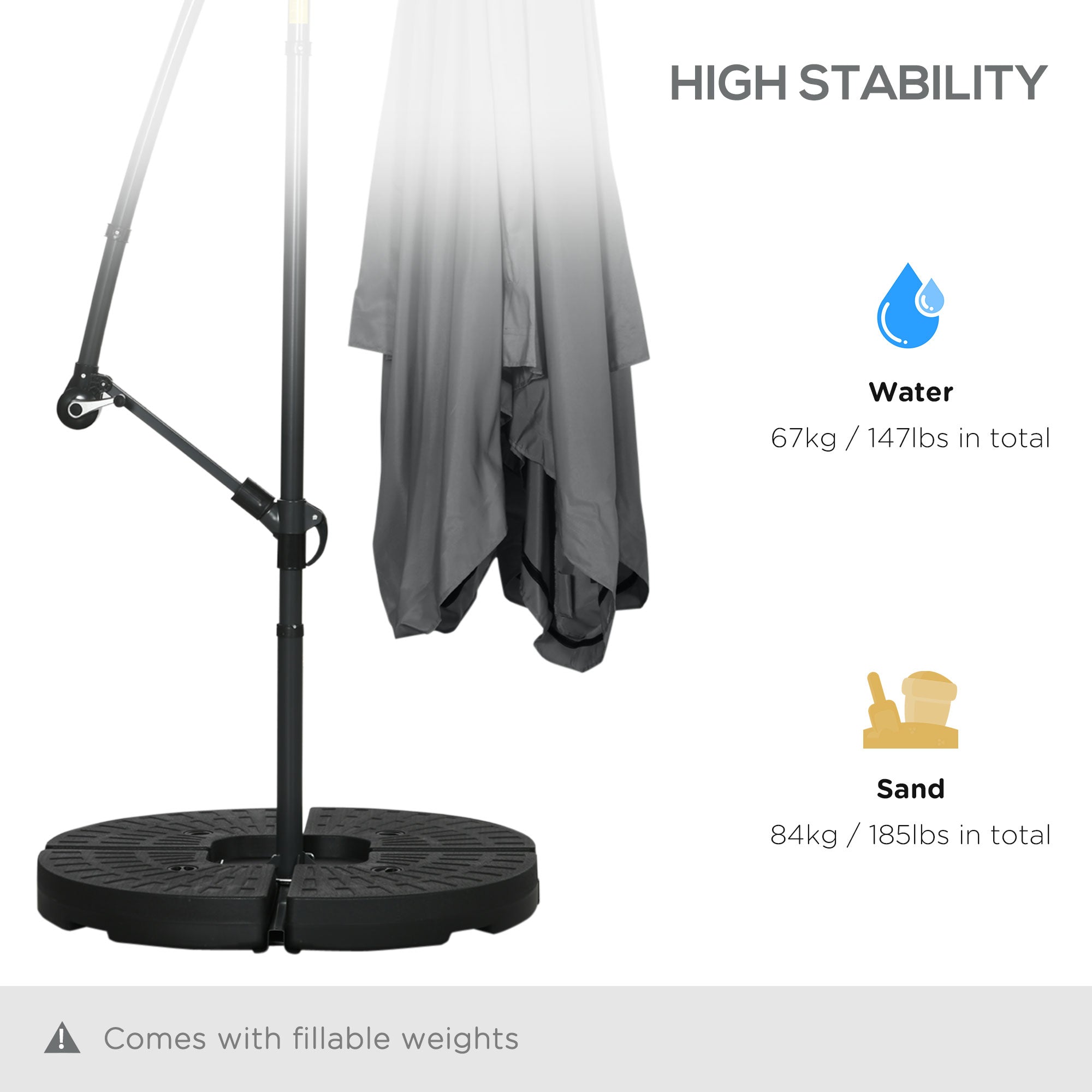 Outsunny Offset Patio Umbrella with Net and Umbrella Base, Adjustable Cantilever Canopy with Cross Base, Weight Plates & 8 Ribs 