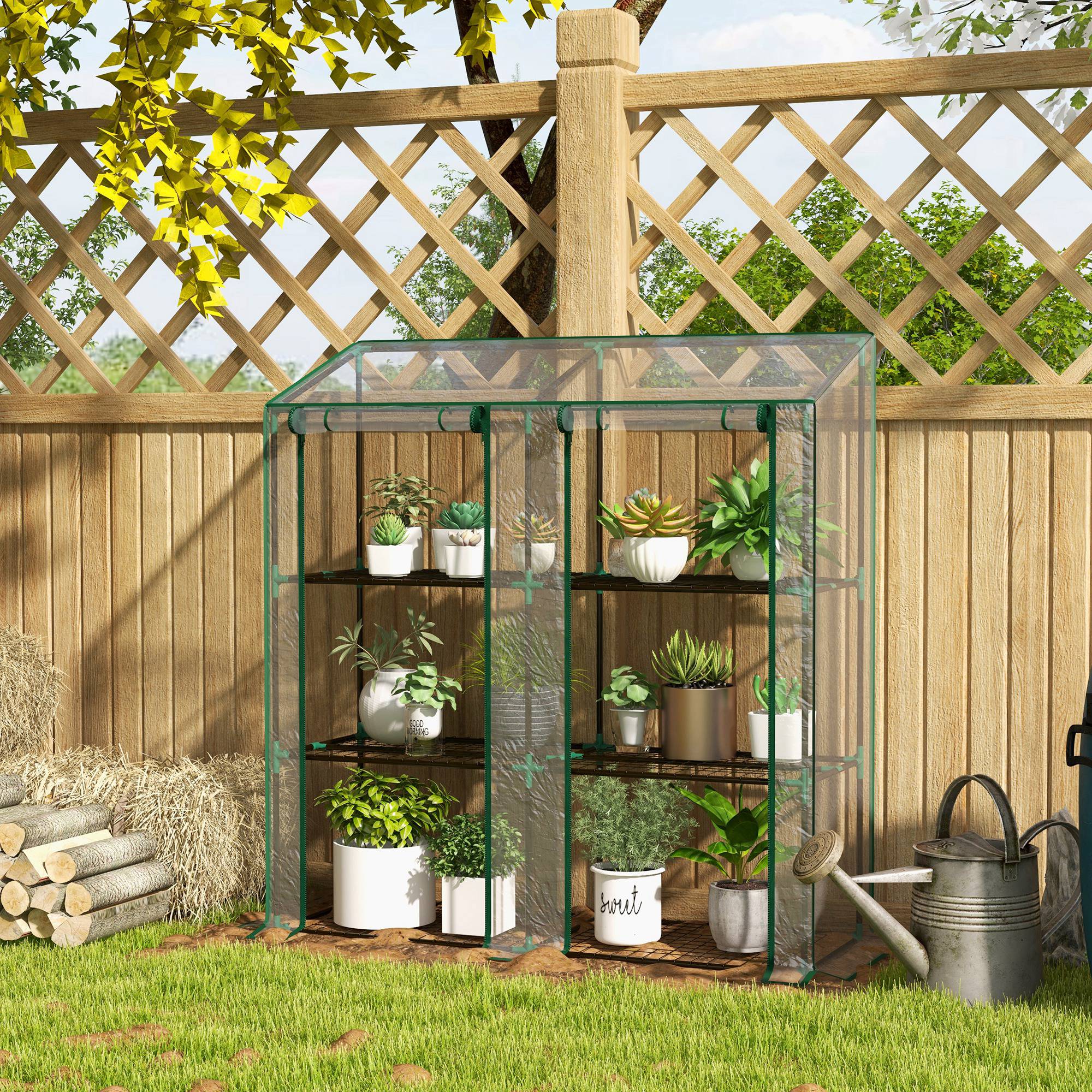Outsunny Portable Mini Greenhouse Green House with 3 Tier Shelves, Reinforced Cover, Roll-up Doors, 56.3" x 18.1" x 59.4" 
