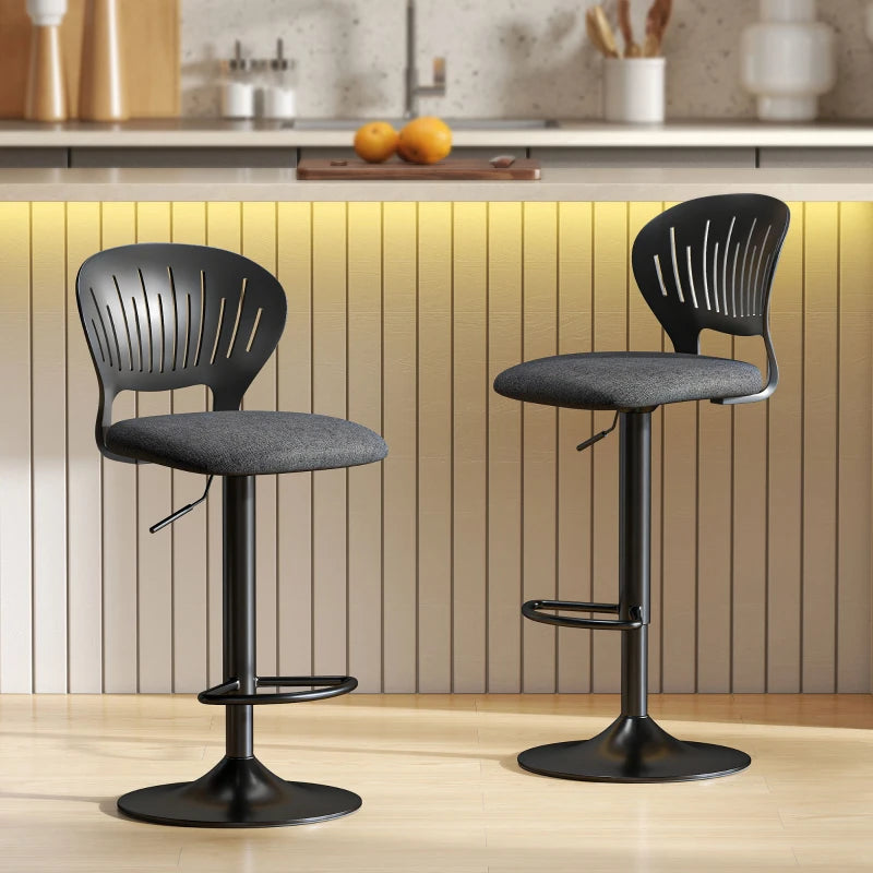 Bar Stools Set of 2, Modern Swivel Counter Height Barstools with Footrest and Hollow Backrest, Black