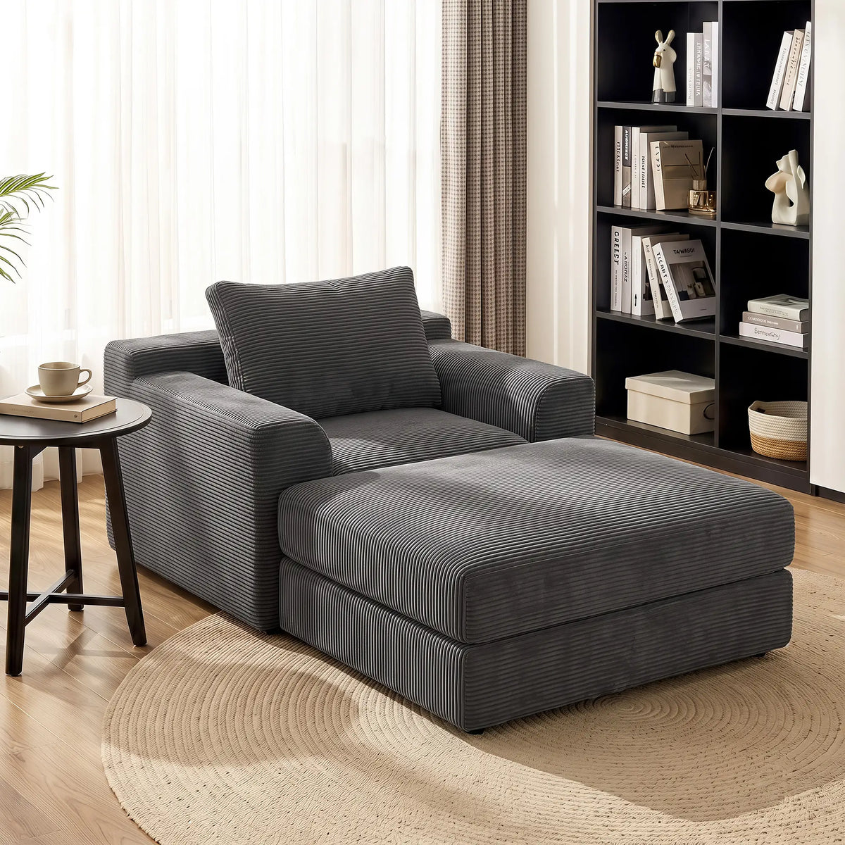51.2-Inch Folding Chair Bed with Pillow, Corduroy Upholstered Sleeper Chair, Modular Floor Sofa, Dark Grey