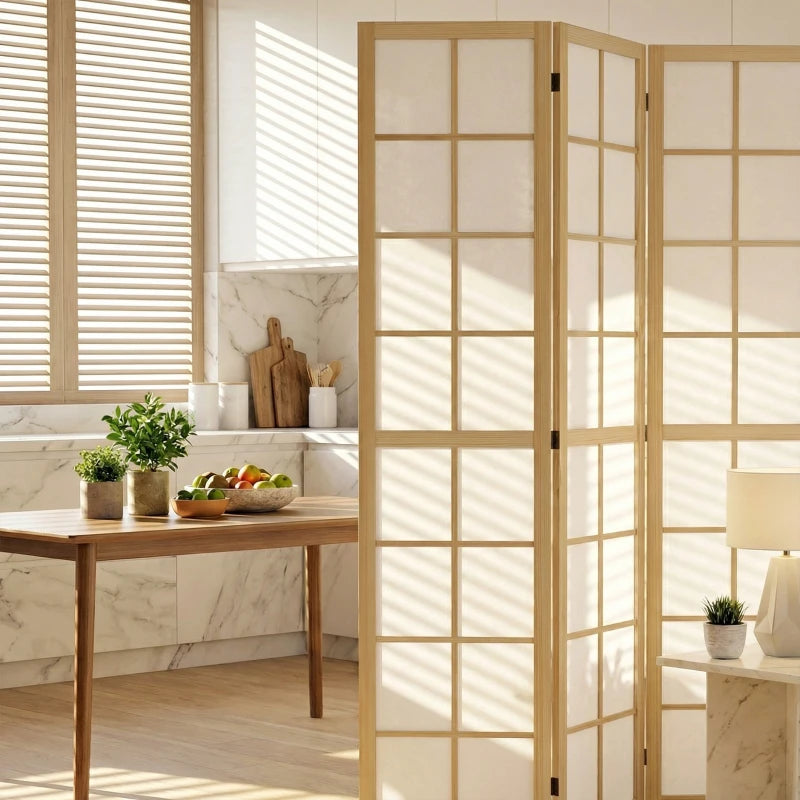 6 Panel Room Divider, 5.6 ft Folding Wall Divider Room Partition for Home Office, Bedroom, Living Room, Natural Wood