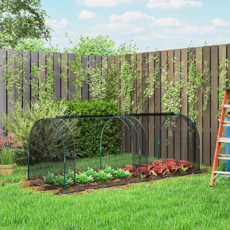 8' x 3' Crop Cage, Garden Plant Protector, with 3 Zippered Doors and 6 Ground Stakes, for Garden, Yard, Lawn, Black