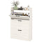 HOMCOM Narrow Shoe Storage Cabinet Farmhouse Shoe Cabinet with 3 Flip Drawers Adjustable Shelves for Entryway White Wood Grain