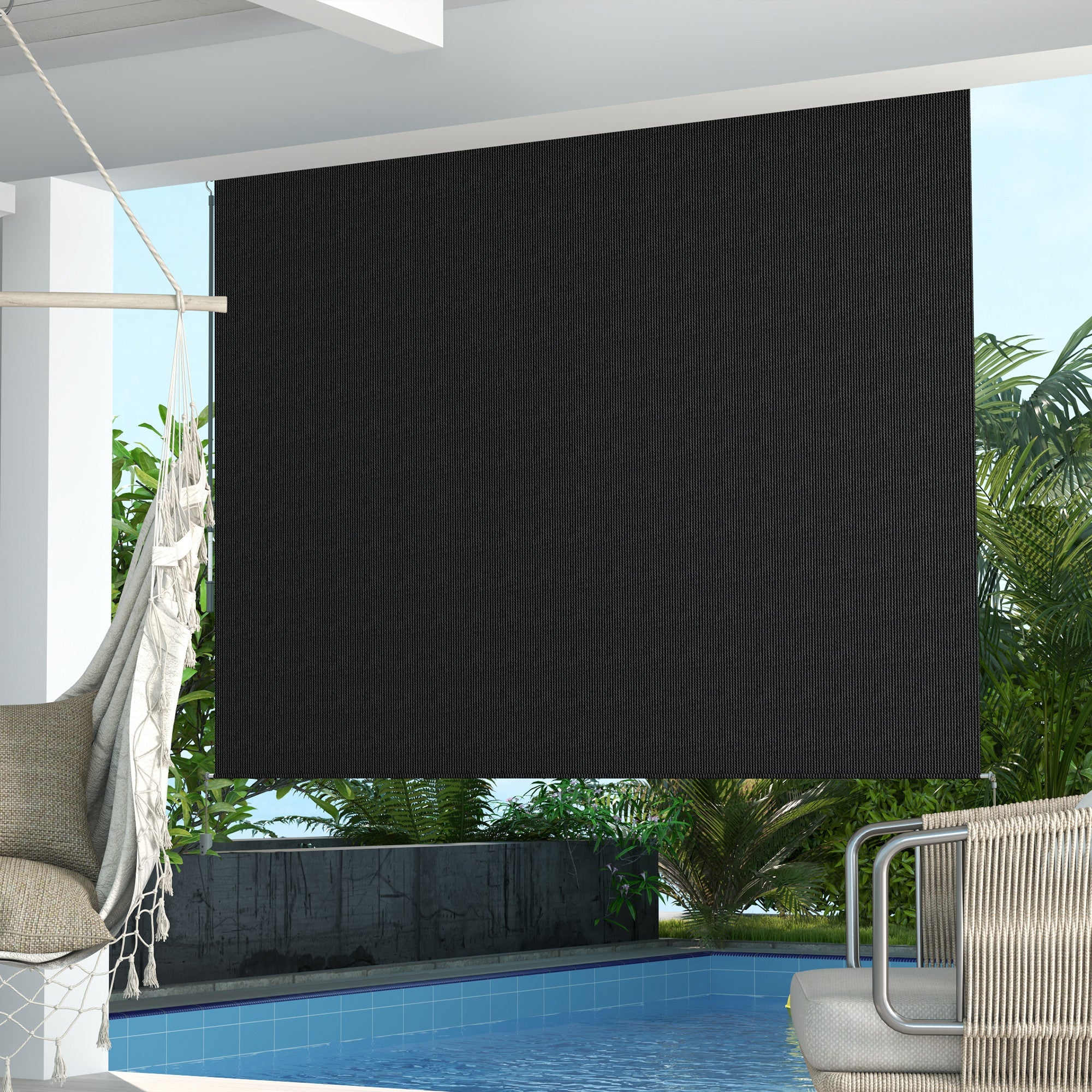 Outsunny 8' x 6' Patio Door Blinds, Outdoor Roller Shades, Cordless Roll Up Shade for Porch Gazebo, Black 