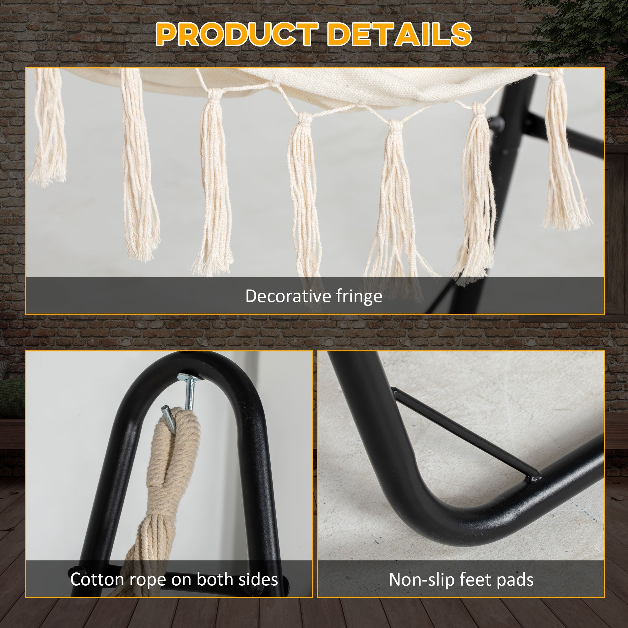 Outsunny Hammock Chair with U Shape Stand, Hammock Swing Chair with A Side Pocket, Cream White 