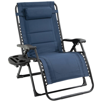 Outsunny Zero Gravity Lounger Chair, Padded Folding Reclining Patio Chair with Cup Holder, Headrest, for Poolside, Camping, Blue 