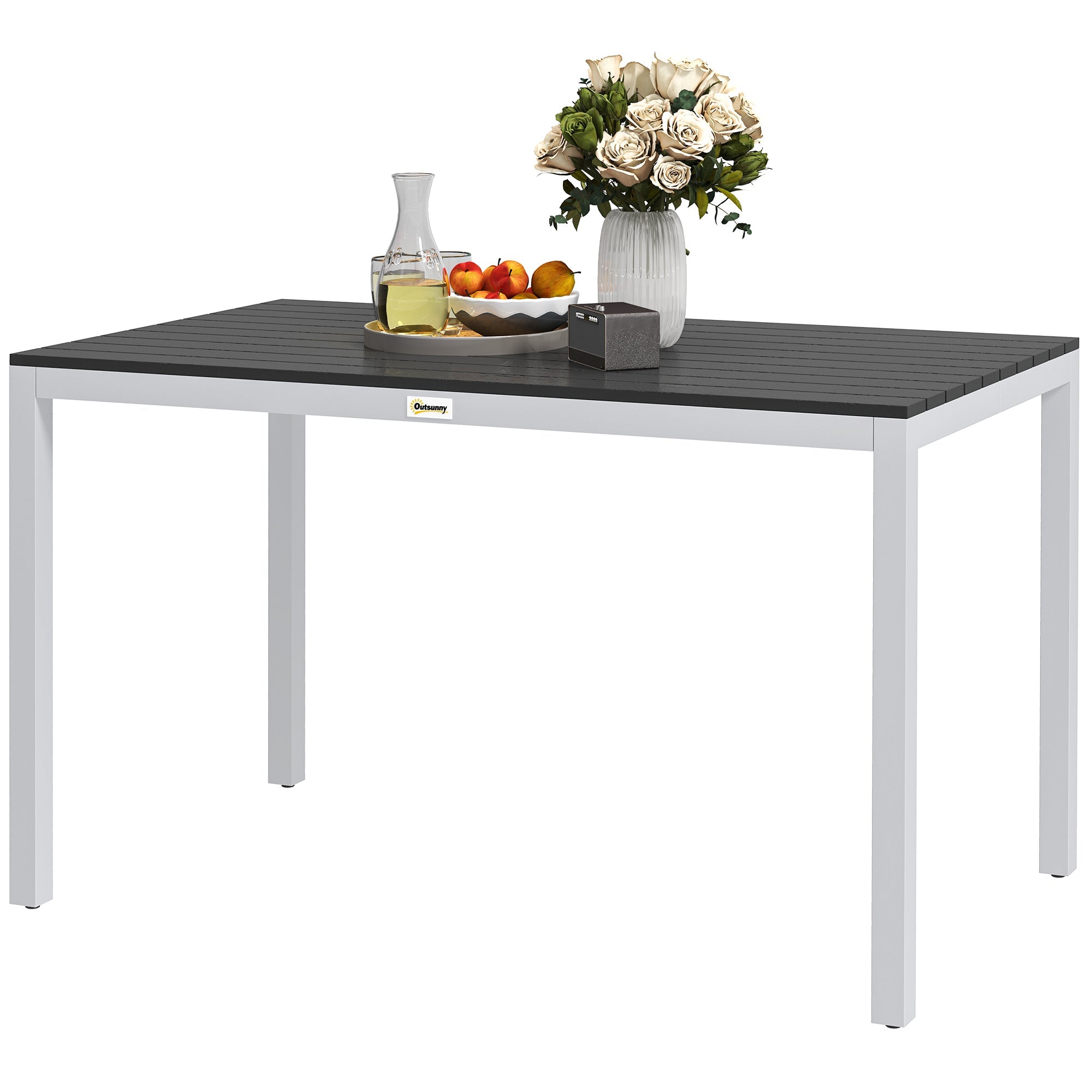 Outsunny Outdoor Dining Table for 4-6 with Easy Maintenance Slatted Top, Rust-Resistant Aluminium Frame, Black 