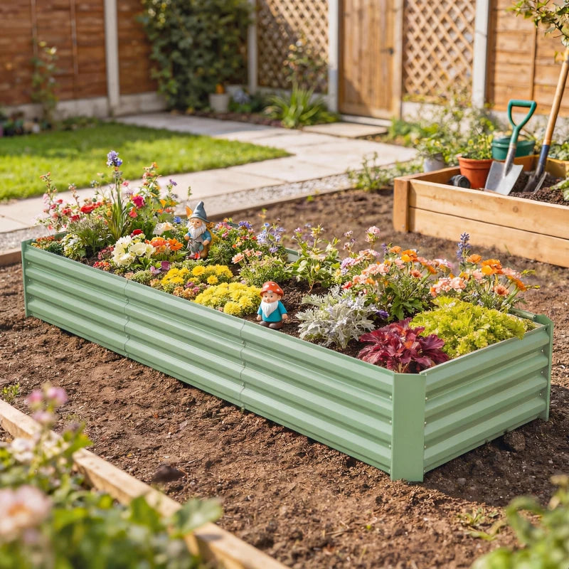 8 x 2.6 x 1.5ft Galvanized Raised Garden Bed, Reinforced Outdoor Planter Box with Open Bottom, Light Green