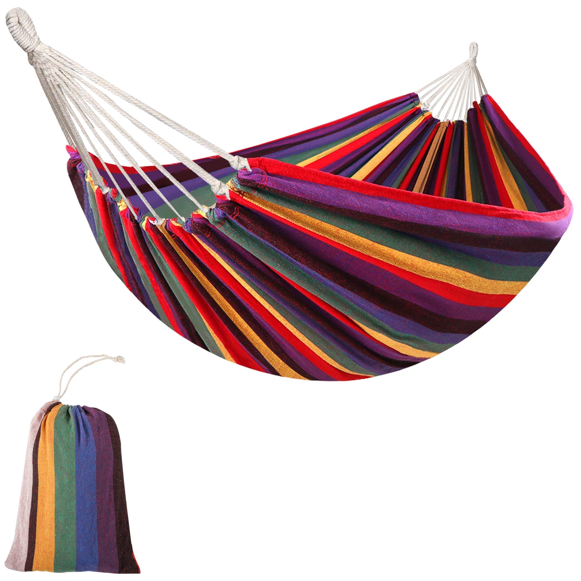 Outsunny Brazilian Hammock Extra Large Cotton Hanging Camping Bed Patio Backyard Lounging Indoor Outdoor Use Carrying Bag 