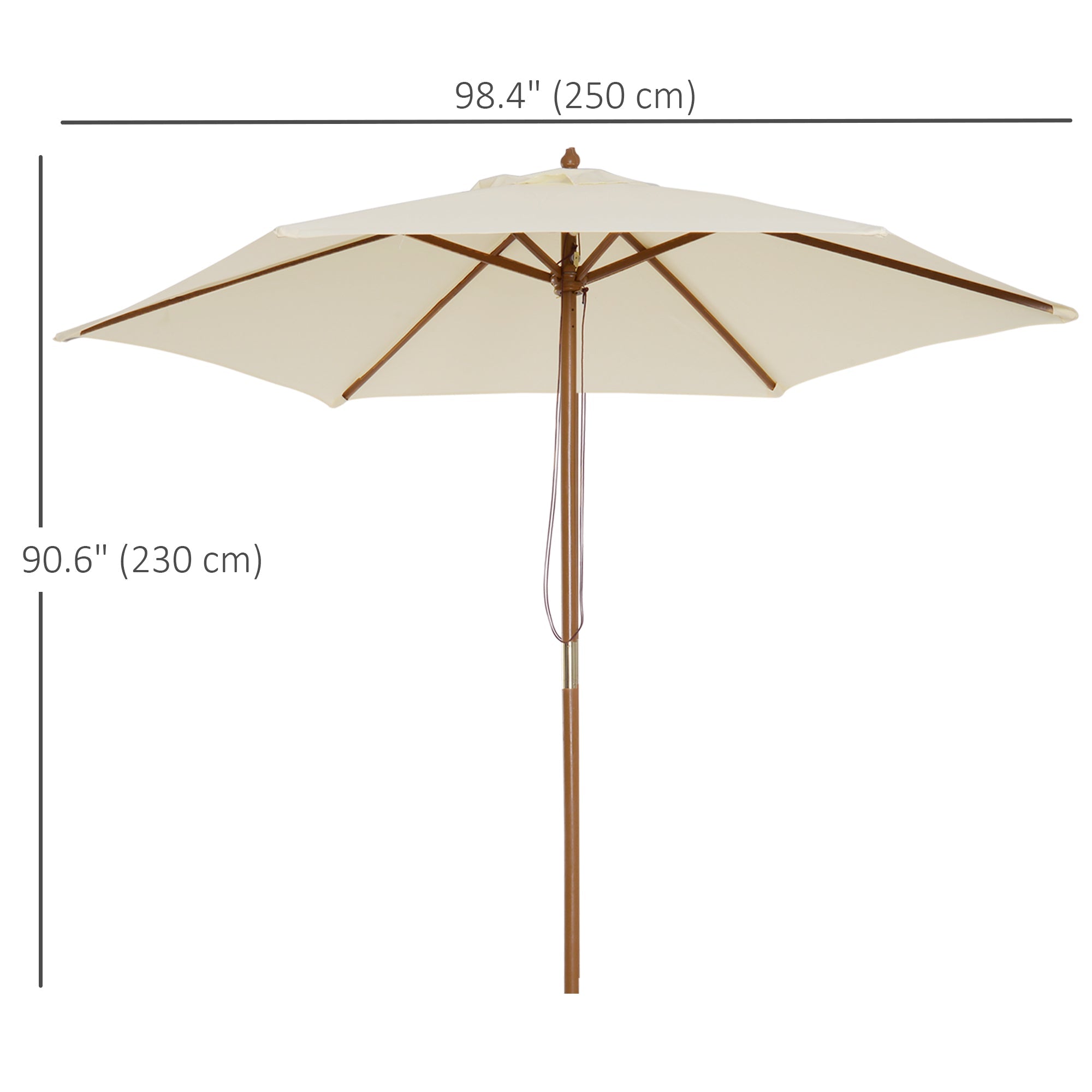 Outsunny Radiant Retreat: 8FT Cream White Wood Market Umbrella, Round Patio Garden Parasol with Bamboo Ribs and Vent 