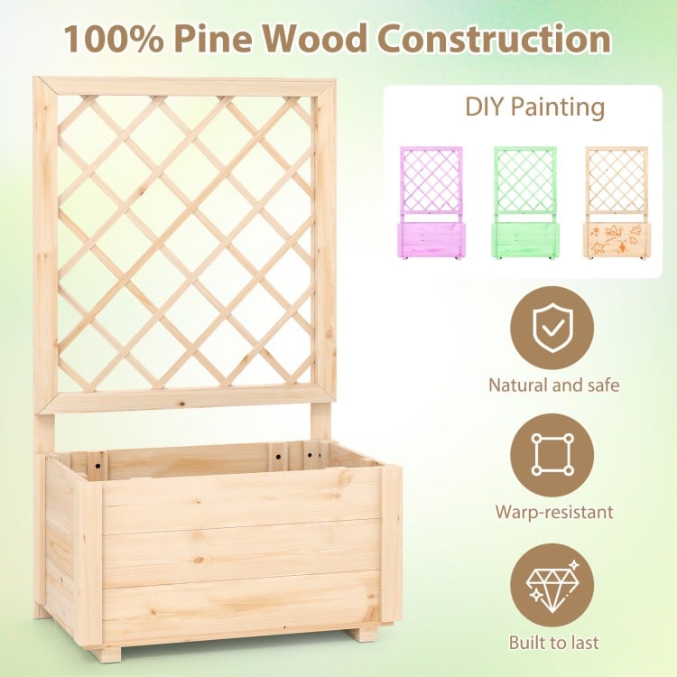 Raised Garden Bed Wooden Elevated Planter Box with Lattice Trellis-S