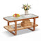 Rattan Coffee Table with Tempered Glass Top & Storage Shelf