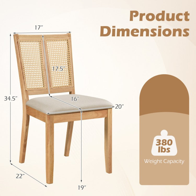 Set of 4 Rattan Dining Chairs with Curved Backrest & Upholstered Cushioned Seats