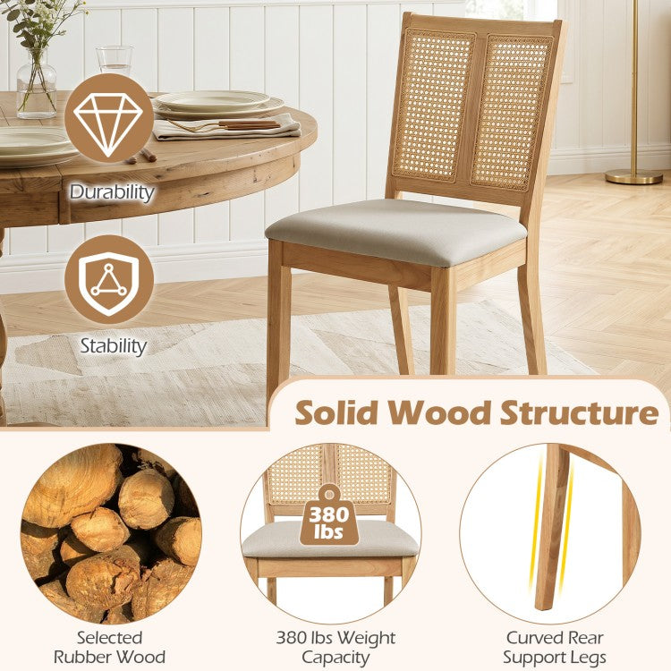 Set of 4 Rattan Dining Chairs with Curved Backrest & Upholstered Cushioned Seats