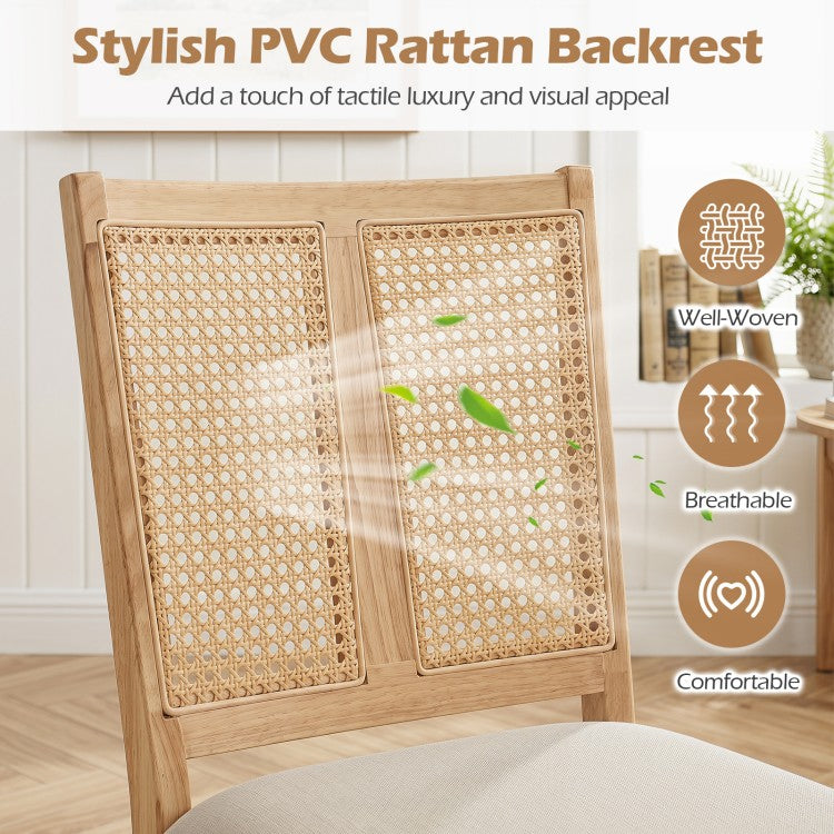 Set of 4 Rattan Dining Chairs with Curved Backrest & Upholstered Cushioned Seats