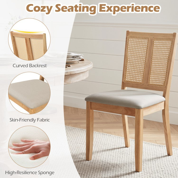 Set of 4 Rattan Dining Chairs with Curved Backrest & Upholstered Cushioned Seats