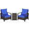 Outsunny 3 Pieces Patio Bistro Set, PE Rattan Garden Sofa Set with 2 Padded Chairs 1 Storage Table, Blue