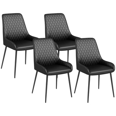 HOMCOM Contemporary Dining Chairs Set of 4 Black PU Leather Metal Legs for Dining Room Living Space 