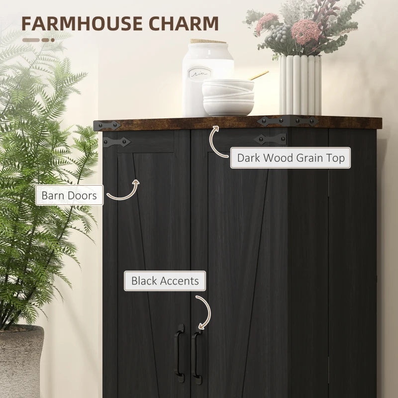 Farmhouse Kitchen Pantry Storage Cabinet, Kitchen Pantry Cabinet with Doors and Adjustable Shelves, Black