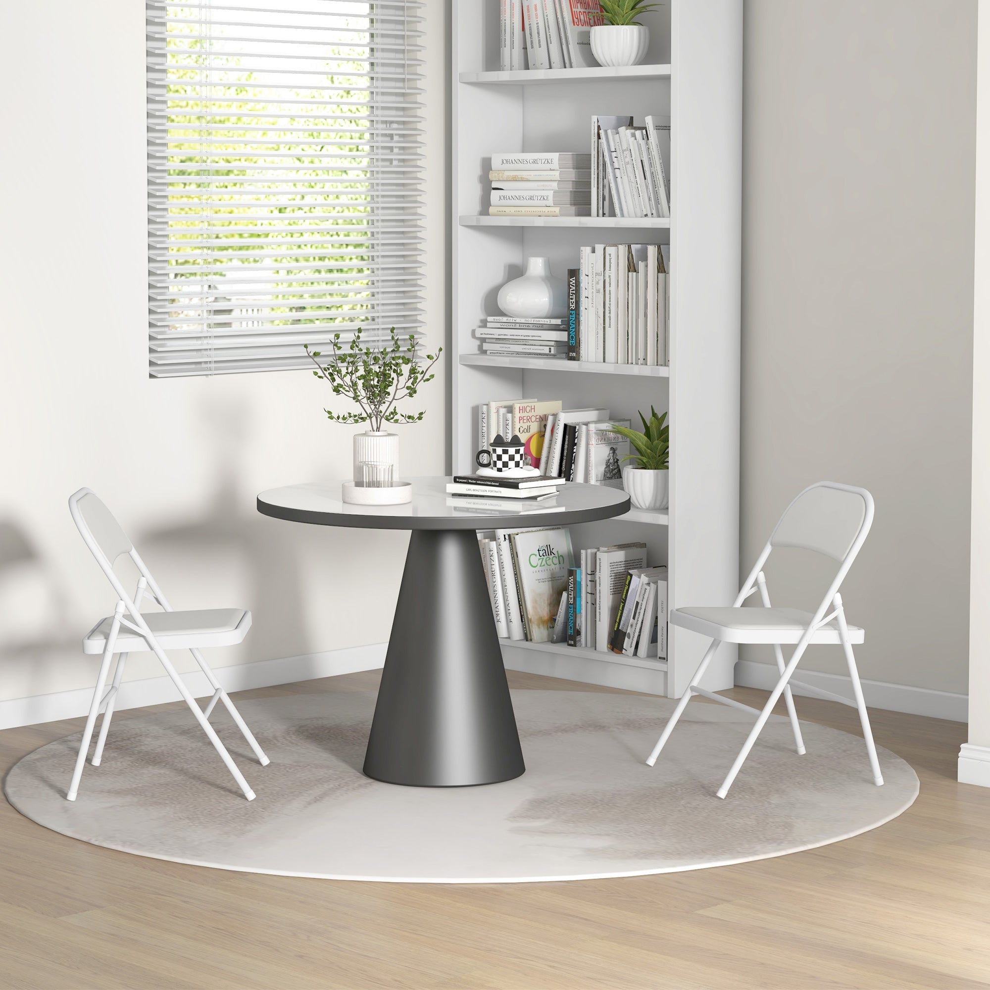 HOMCOM Set of 2 Metal Foldable Chairs, PU Leather Padded Folding Chairs with Cushion Seat and Open Back for Indoor, White 