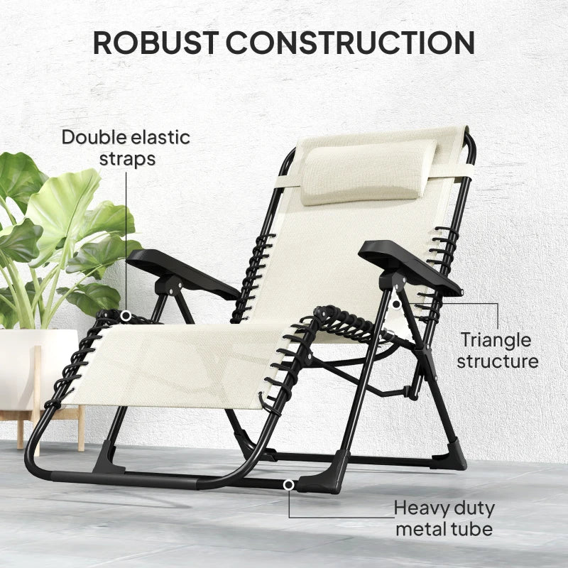 Folding Zero Gravity Chair, 5-Position Adjustable Outdoor Lounge Chair Recliner with Headrest, Beige