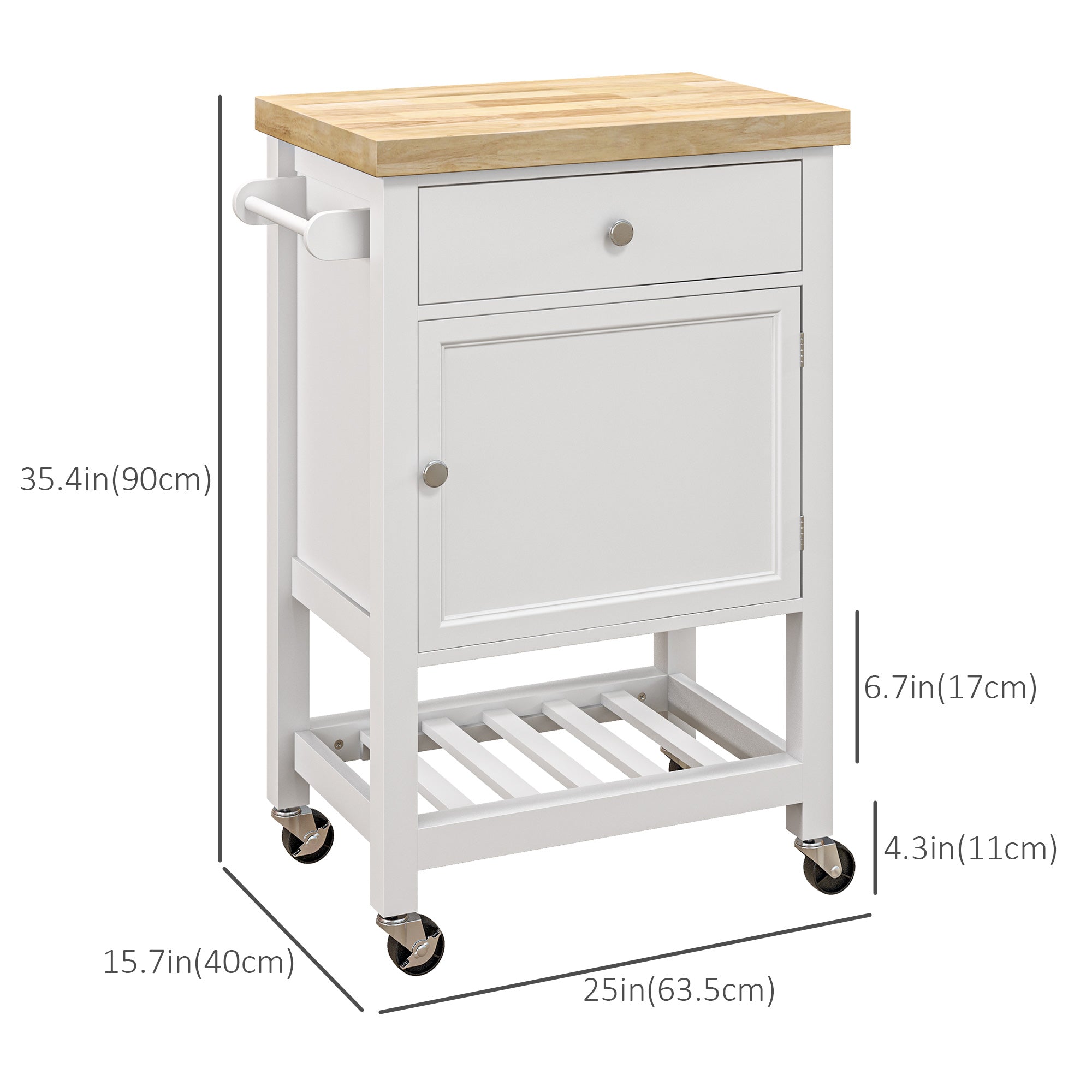 HOMCOM Rolling Kitchen Cart Island on Wheels with Wood Top Storage Drawer Shelf Towel Rack Dining Area 