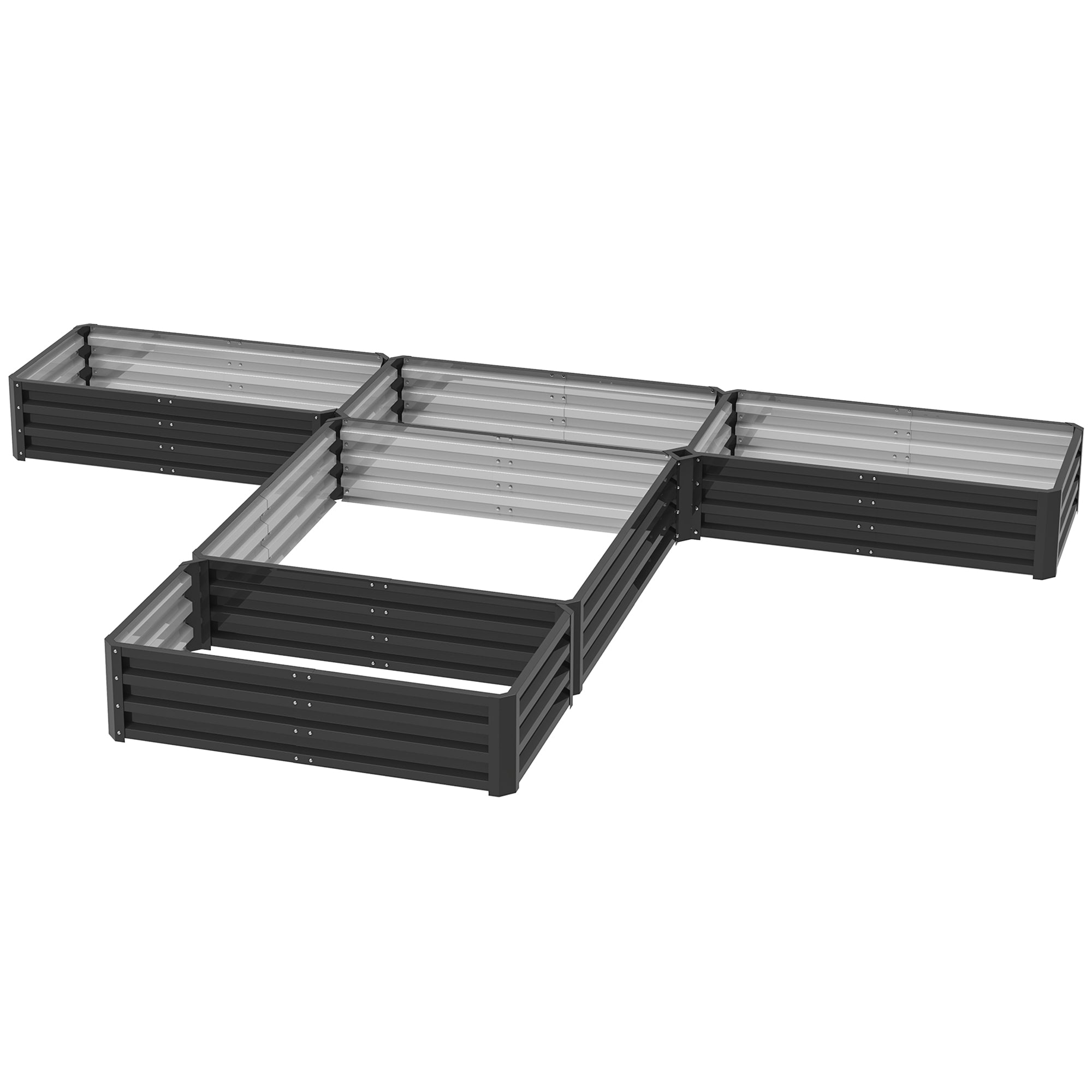 Outsunny Steel Raised Garden Bed, Set of 5 Large Box Planters for Outdoor Plants Vegetables Flowers Herbs, 8x8x1ft, Dark Grey 