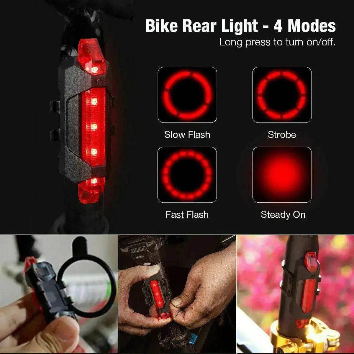 Recharge LED Bike Light Set: Rainproof 