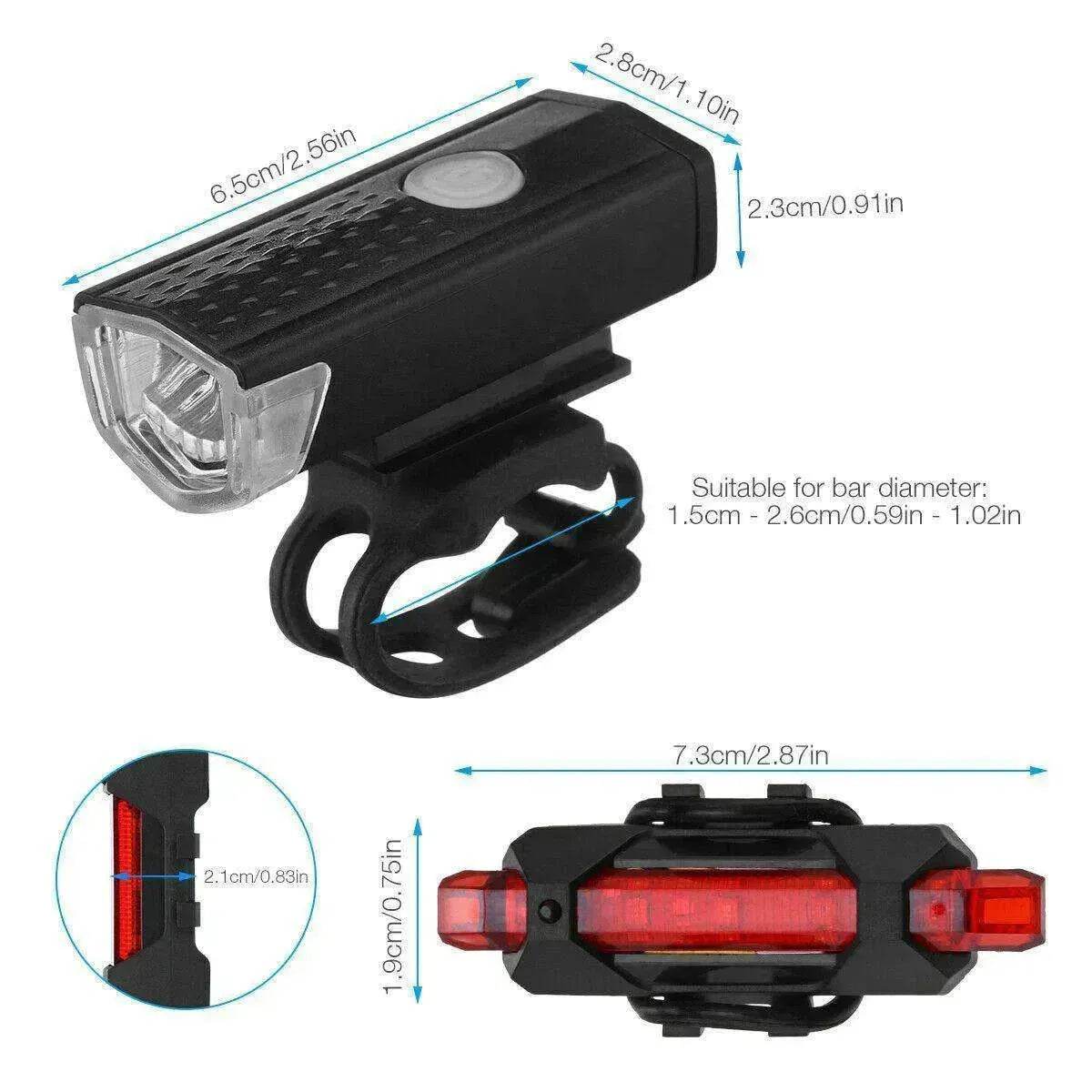 Recharge LED Bike Light Set: Rainproof 